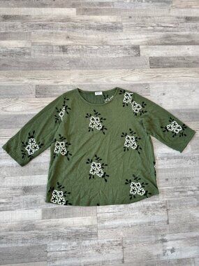 Kindred green floral embroidered 3/4 sleeve womens sweater size 2X E10